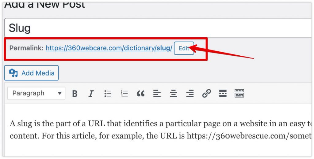 Editing "slug" in WordPress