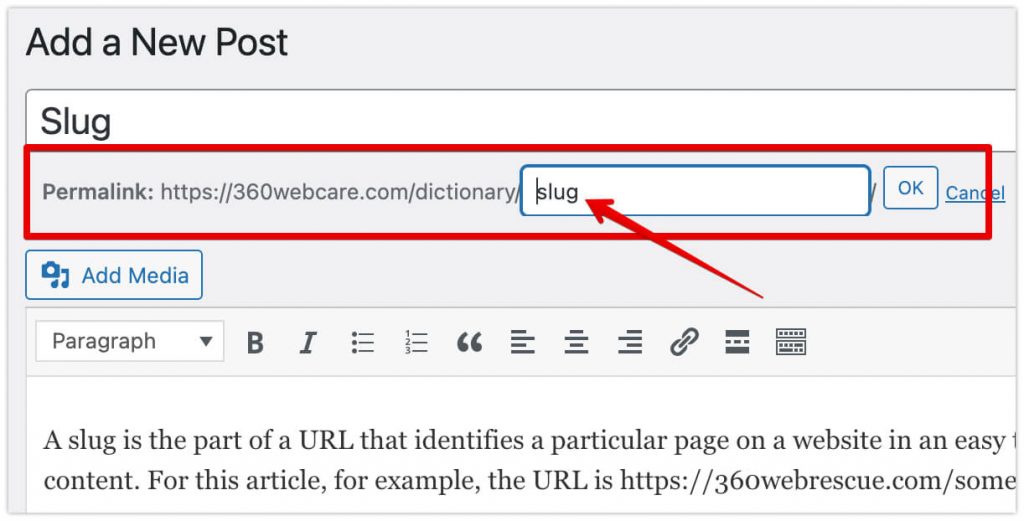Editing "slug" in WordPress