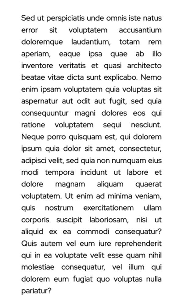 Justified text with kerning example for the mobile website
