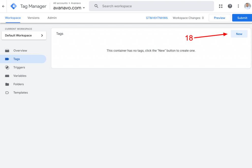 Click on "New" to add a new tag in Google Tag Manager