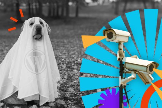 WordPress security myths, a dog dressed as a ghost