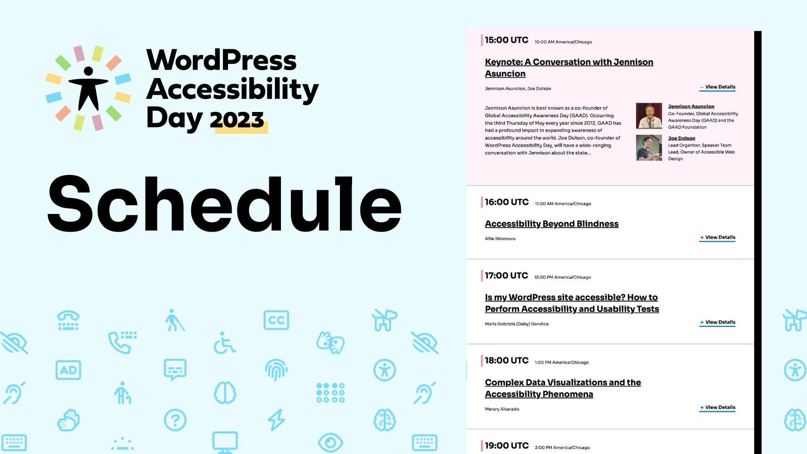 Image of a schedule of WordPress accessibility day 2023