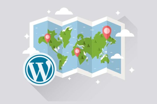 The WordPress logo no the map of the World. WordPress events schedule 2023